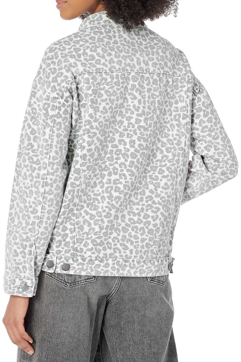 White Leopard Printed Flap Pocket Denim Jacket - Love Salve